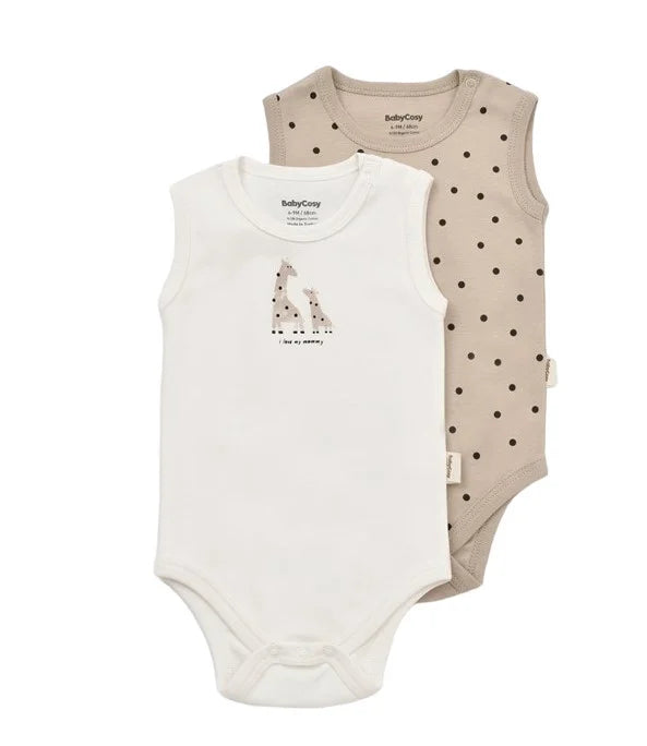 Set 2 body-uri fara maneci bebe unisex Girafa, BabyCosy, 100% bumbac organic