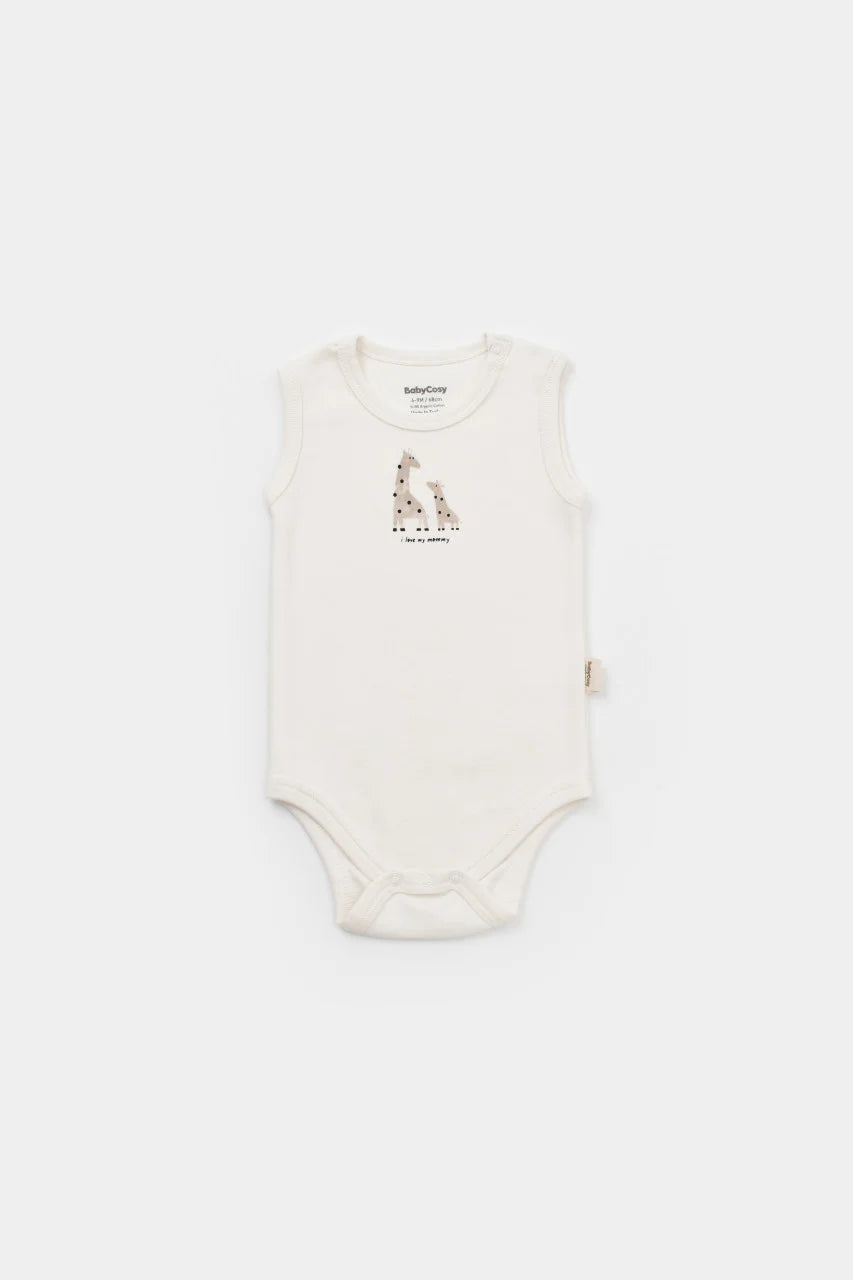Set 2 body-uri fara maneci bebe unisex Girafa, BabyCosy, 100% bumbac organic