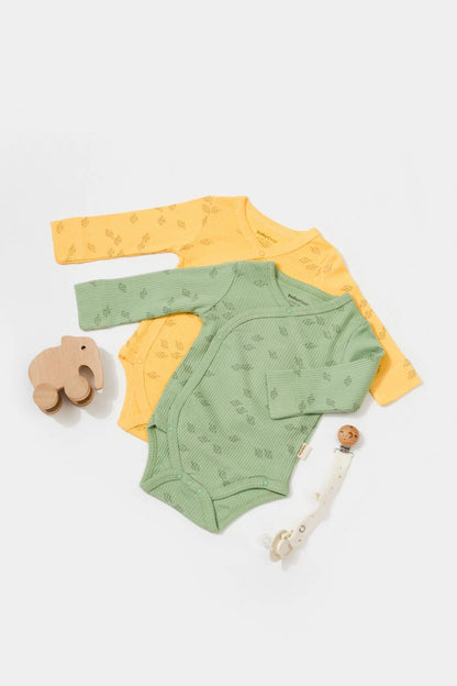 Set 2 body-uri petrecute Printed, BabyCosy, 50% modal+50% bumbac, Lamaie/Verde