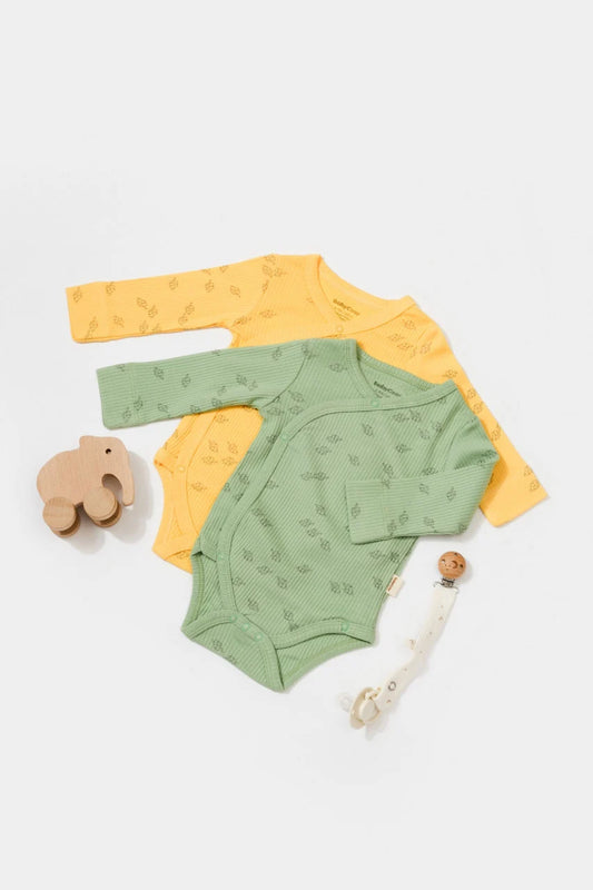 Set 2 body-uri petrecute Printed, BabyCosy, 50% modal+50% bumbac, Lamaie/Verde