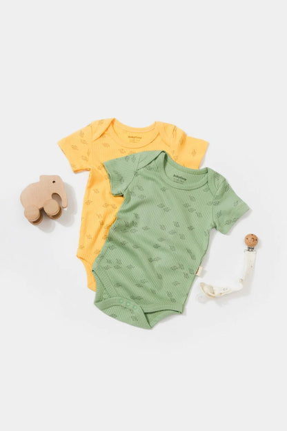 Set 2 body-uri Printed, BabyCosy, 50% modal+50% bumbac, Lamaie/Verde