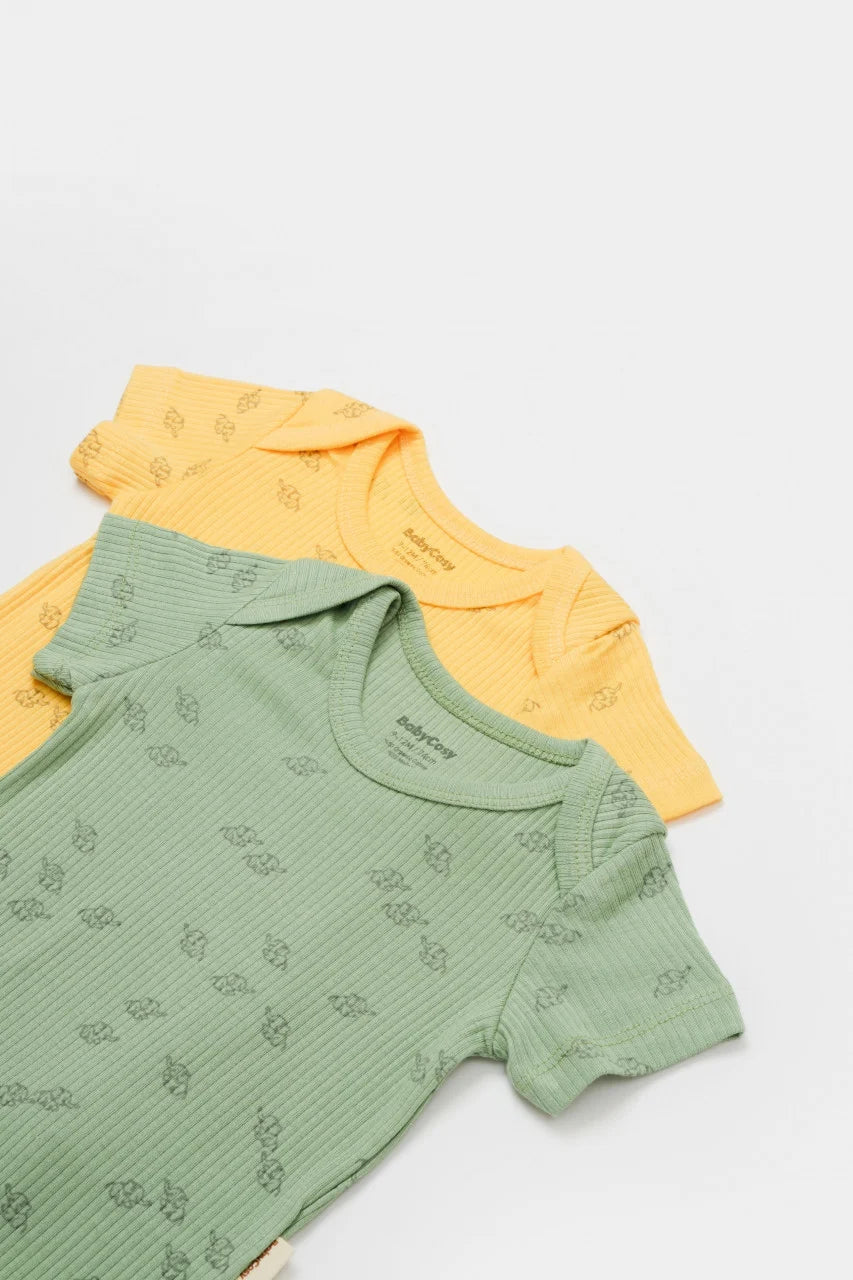 Set 2 body-uri Printed, BabyCosy, 50% modal+50% bumbac, Lamaie/Verde