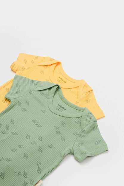Set 2 body-uri Printed, BabyCosy, 50% modal+50% bumbac, Lamaie/Verde