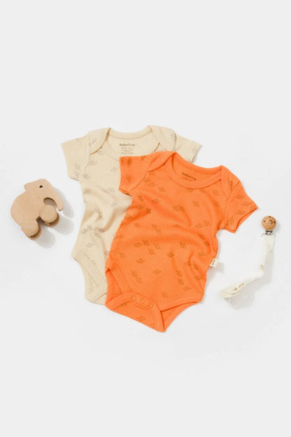Set 2 body-uri Printed, BabyCosy, 50% modal+50% bumbac, Stone/Apricot