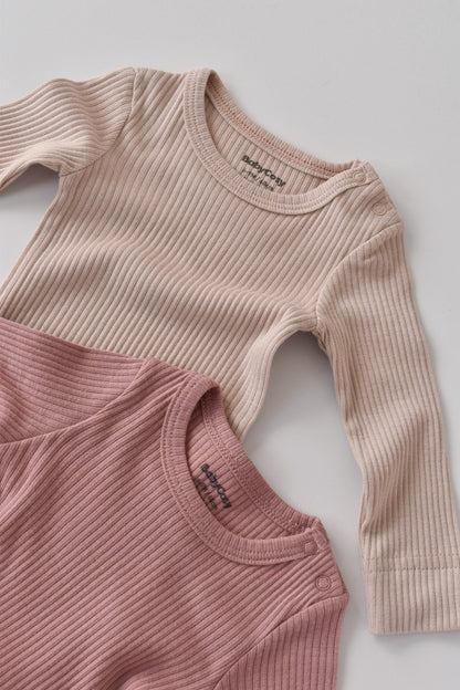 Set de 2 body-uri cu maneca lunga din bumbac organic si modal - Roz/Blush BabyCosy