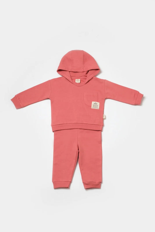 Set hanorac cu gluga si pantaloni, Two thread, 100%bumbac organic - Rose, BabyCosy