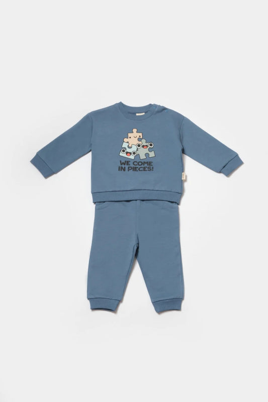 Set hanorac si pantaloni, Two thread, 100%bumbac organic - Indigo, BabyCosy